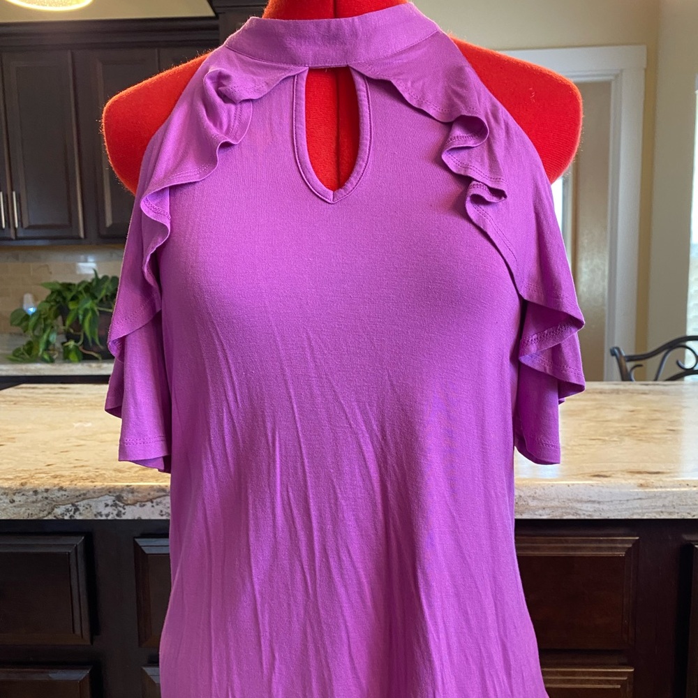 Thalia Sodi Cold Shoulder Purple Top Size L NWT